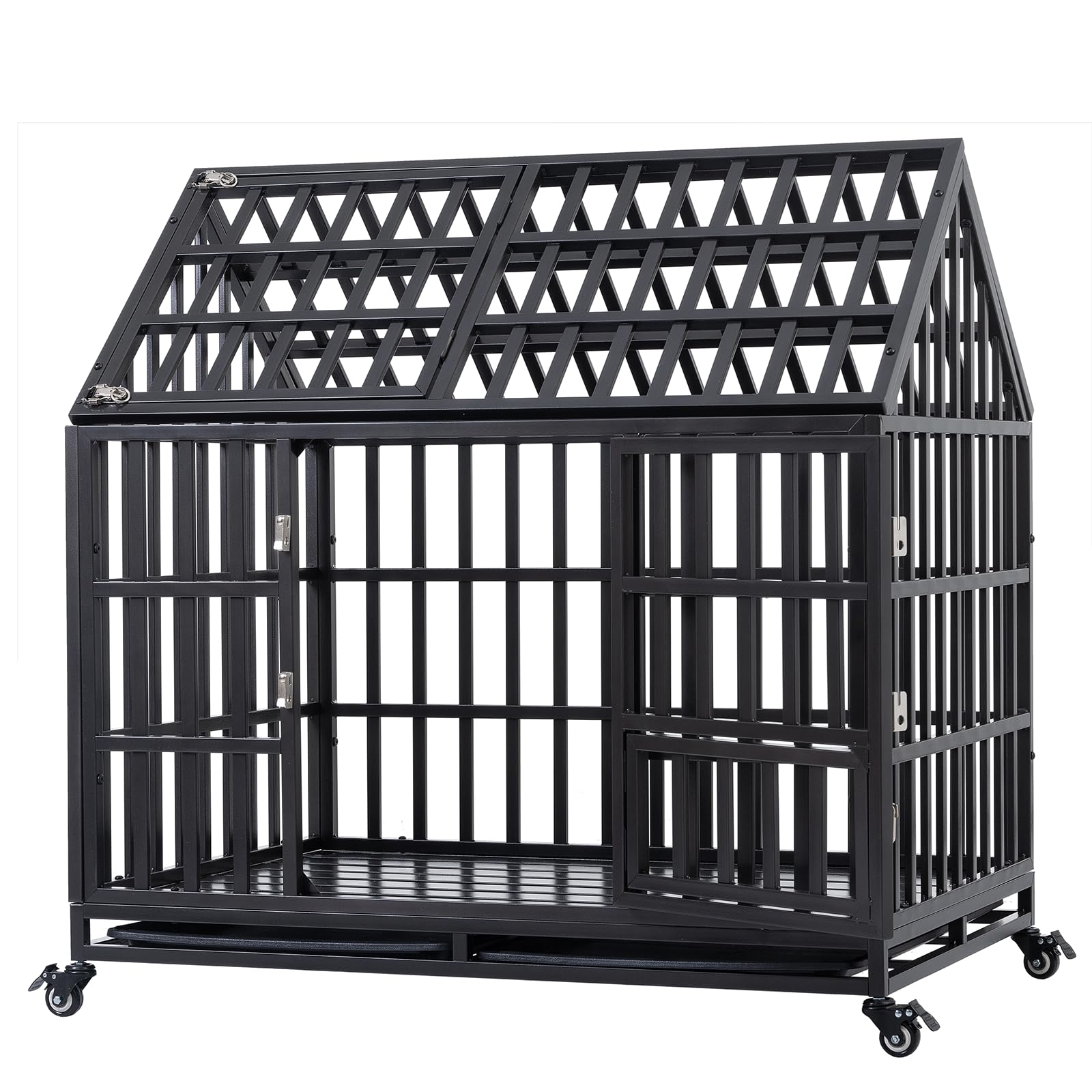 Garvee 43.3" Dog Cage Heavy-Duty Pet Crate With Roof And Front Door For Indoor Outdoor Use 43.3 Inches Black