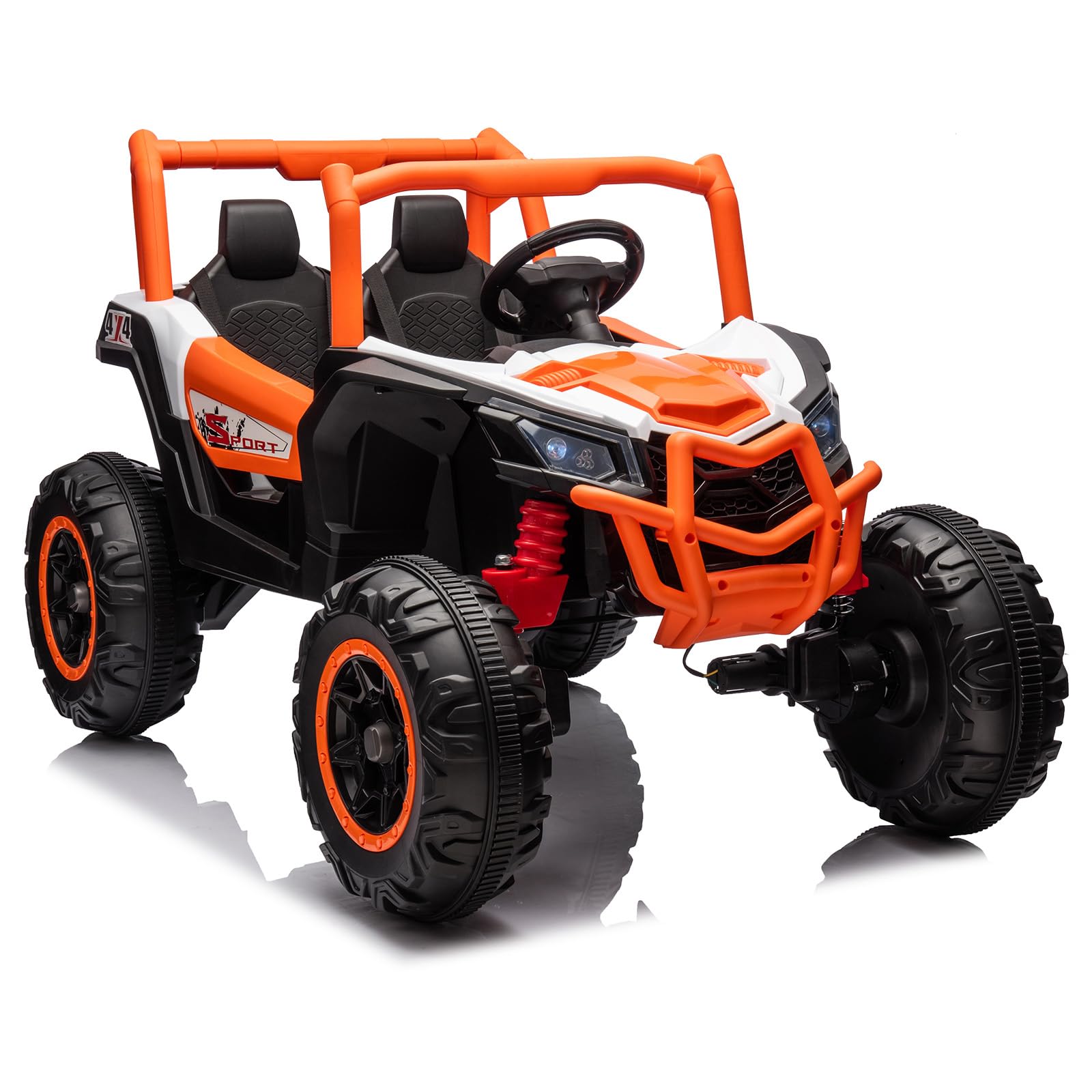 Garvee 24V 2-Seater Ride-On UTV: 4WD, Remote Control, Metal Frame, EVA Wheels, LED Lights, Spring Suspension, for Ages 3+ - Orange