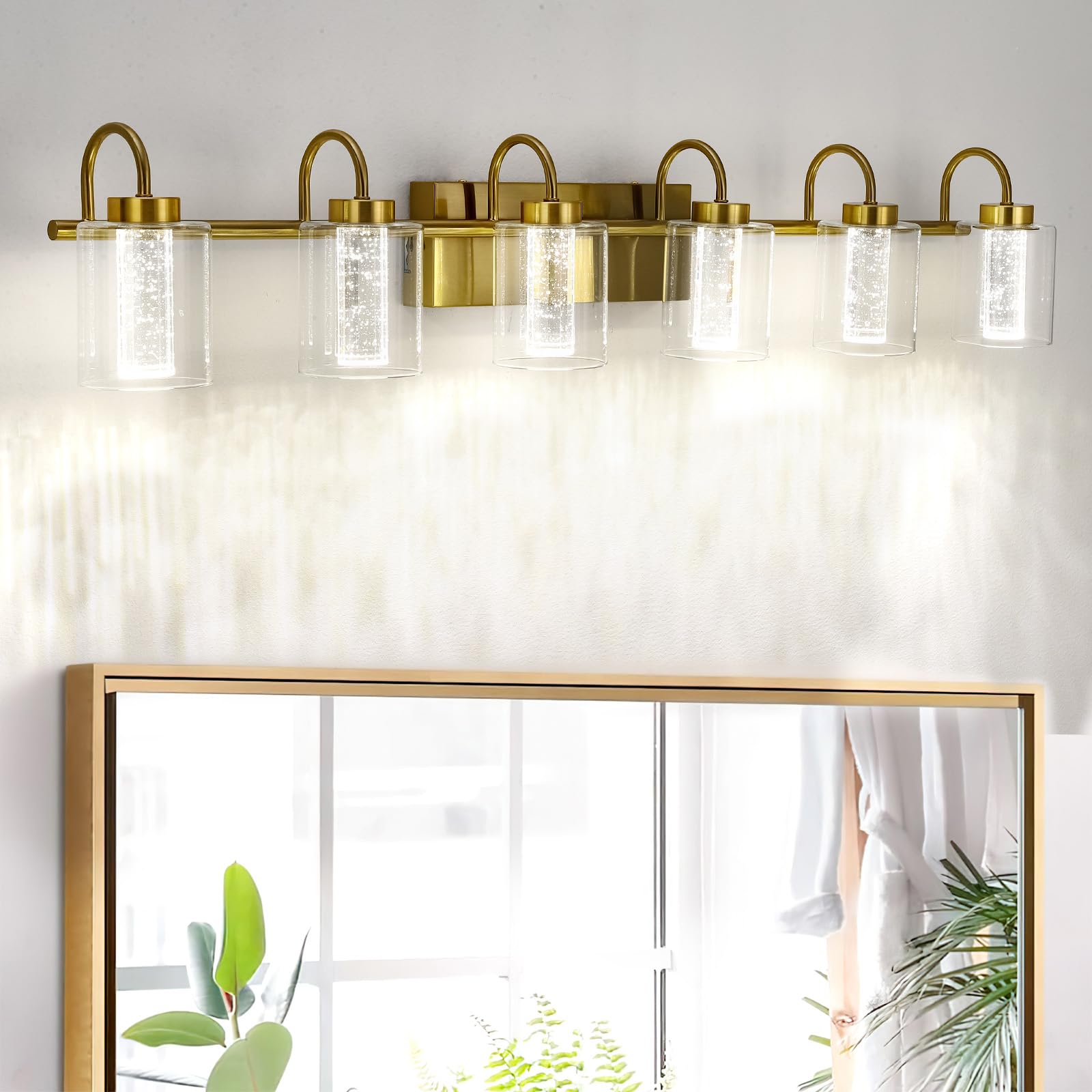 Garvee Bathroom Vanity Light Fixture - 6 Lights, Brushed Gold, Crystal Bubble Glass, Dimmable 3 Color Temps, Modern Wall Sconce for Bathroom, Hallway,
