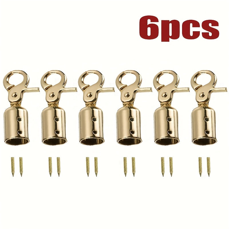 TEMU 6pcs Metal Bag Clasps With Black Braided Cords - Golden-tone Adjustable Screw Lock Hooks For Handbags, Purses, Belts - Secure Diy Hardware