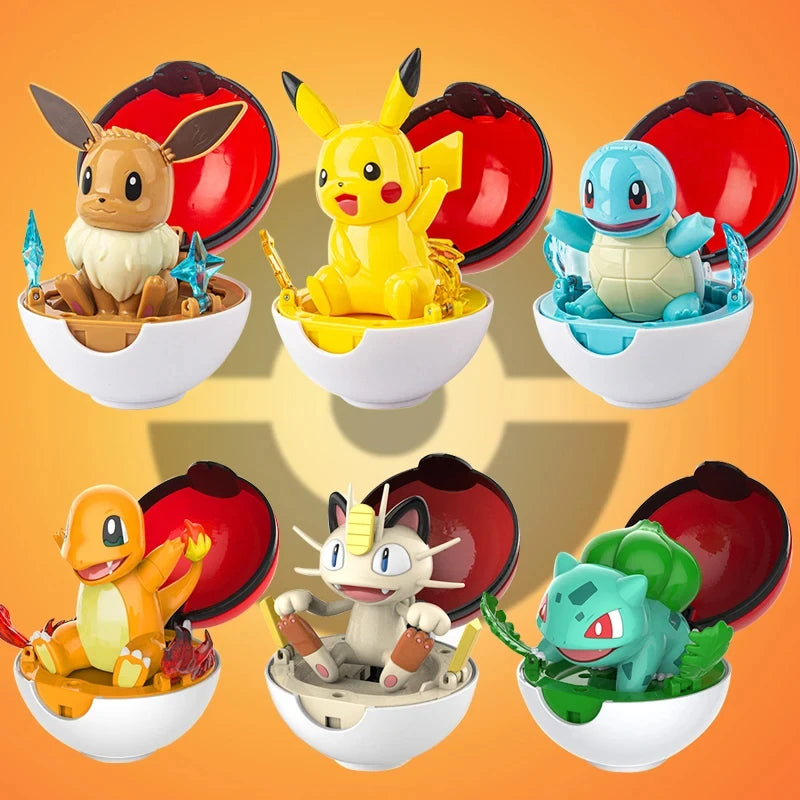 Pokemon Poke Ball Genuine 6 Styles Toy Set Pocket Monster Pikachu Charmander Eevee Squirtle Bulbasaur Meowth Collection Ornaments Model Boy Pikachu
