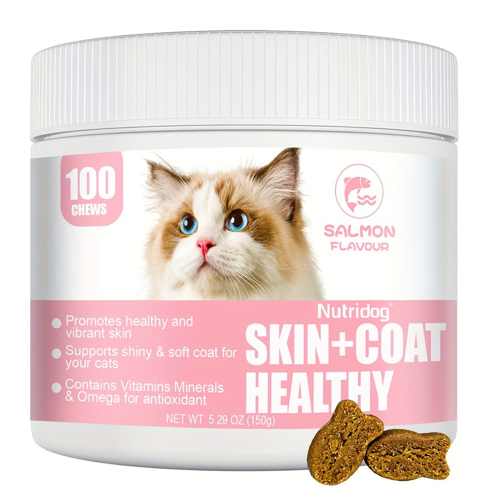 TEMU Nutridog Skin & Coat Soft Chew Cat Supplements- 3 Fish Oil Skin And Coat Supplement-support Healthy Shiny Hair-salmon Flavor-120 Chews-for Cats