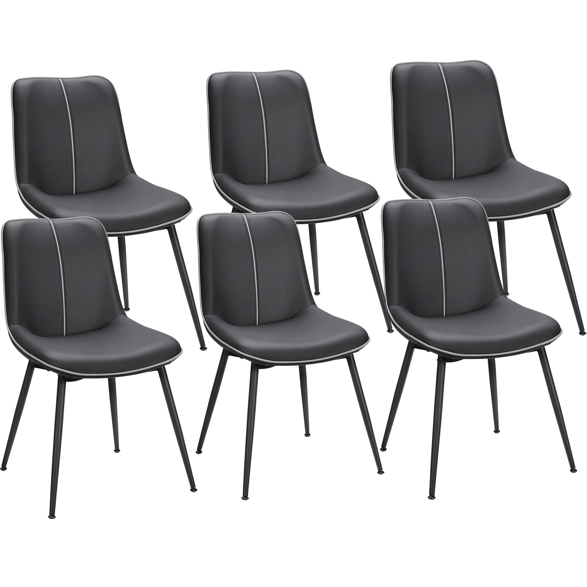 VASAGLE Leather Dining Chairs Set of 6, Comfortable Upholstered Seat Dining Room Chairs with Swivel Leveling Feet, Curved Backrest Kitchen Chair for L