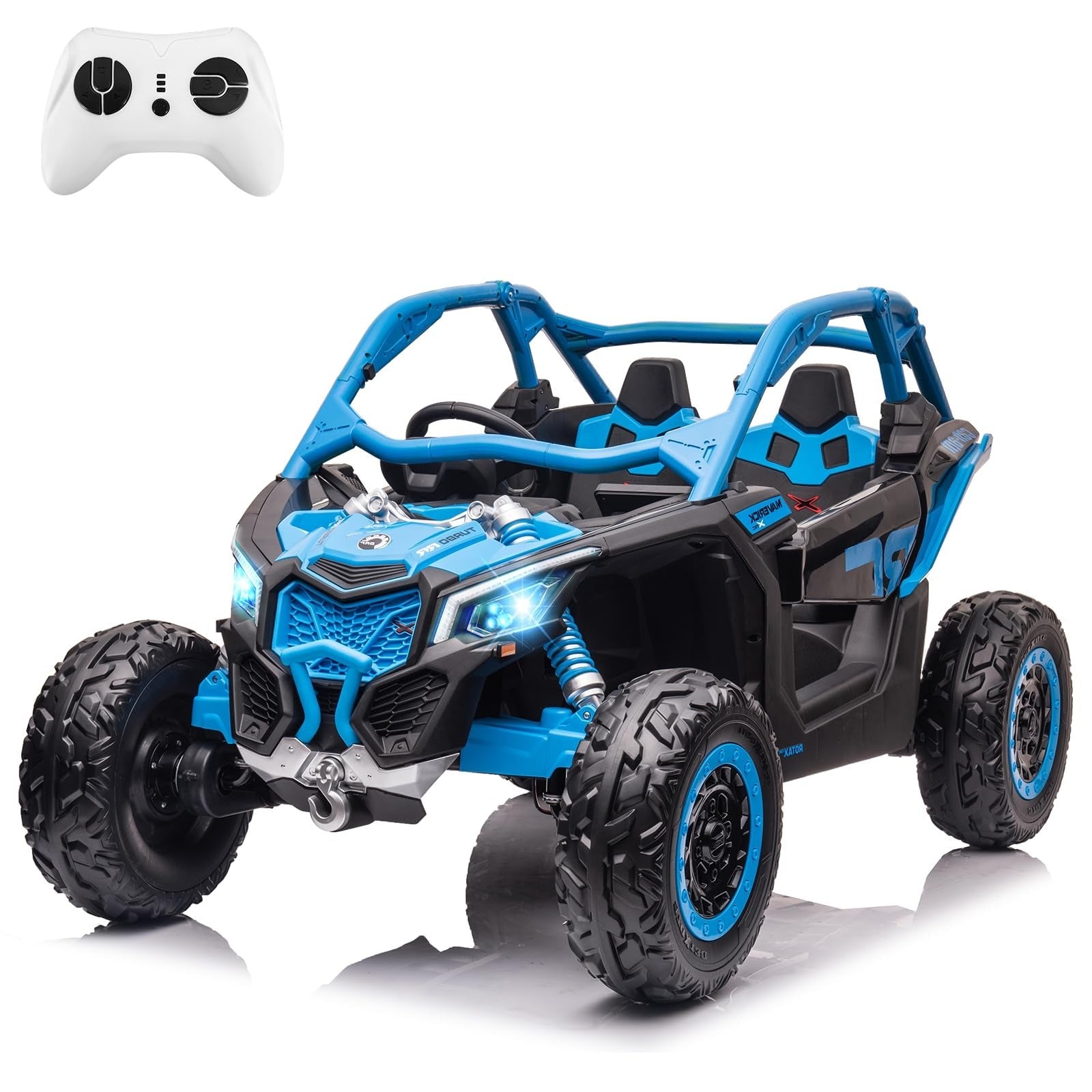 Garvee 2-Seater Ride-On UTV For Kid age 3 - 8 years : 4WD, Remote Control, 2x24V Batteries, 4x200W Motors, 23" Seat, EVA Tires, Spring Suspension - Bl