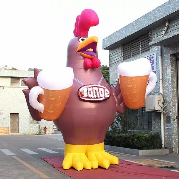 6mH with blower Bar Advertising Inflatable Chicken With Beer Mug Inflation Cartoon Animal Model Blow Up Fowl balloons Air Blown