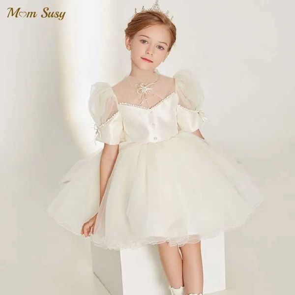 Girl&#039;s Dresses Fashion Baby Girl Princess Tutu Dress Pearl Puff Sleeve Infant Toddler Bow Vintage Vestido Party Pageant Baby Clothes 1-