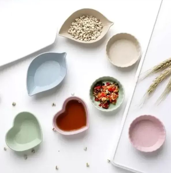 4 Designs Seasoning Dishes Snack Plate Salt Vinegar Soy Sauce Saucer Condiment Containers Degradation Wheat Straw Bowl