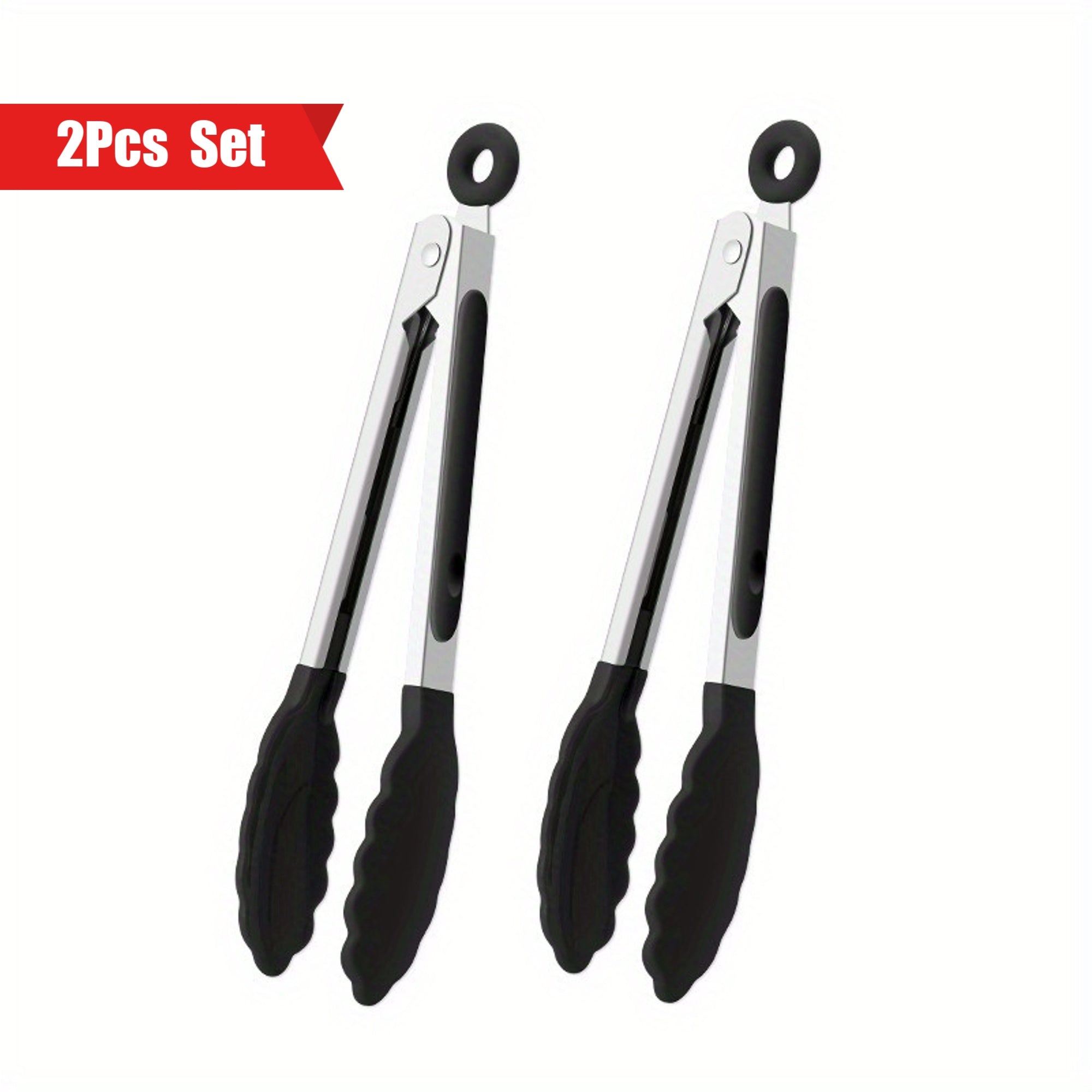 TEMU 2pcs Silicone Stainless Steel Kitchen Tongs Set, Multi-functional Food Salad Bbq Grill Serving Utensils