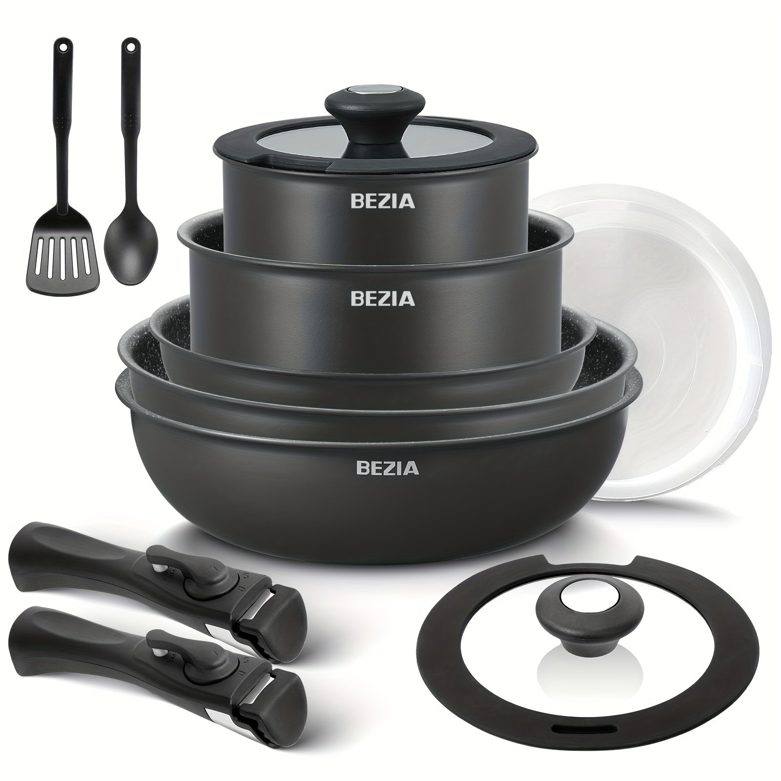 TEMU Induction Cookware Set 10pcs, Nonstick Pots And Pans Set With Removable Handles, For All , Stackable Design, Dishwasher-oven Safe,