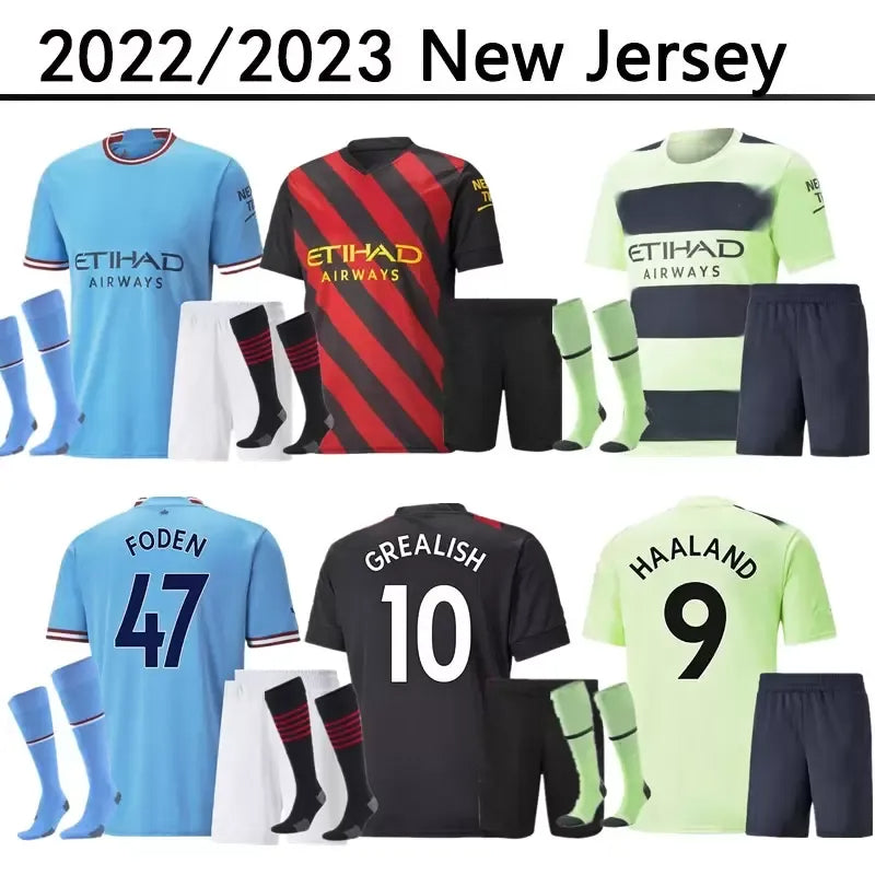 Manchester kids kit socks soccer jersey 22 23 G. JESUS CITY GREALISH HAALAND STERLING FERRAN DE BRUYNE foden 2022 2023 football shirts uniform 1206