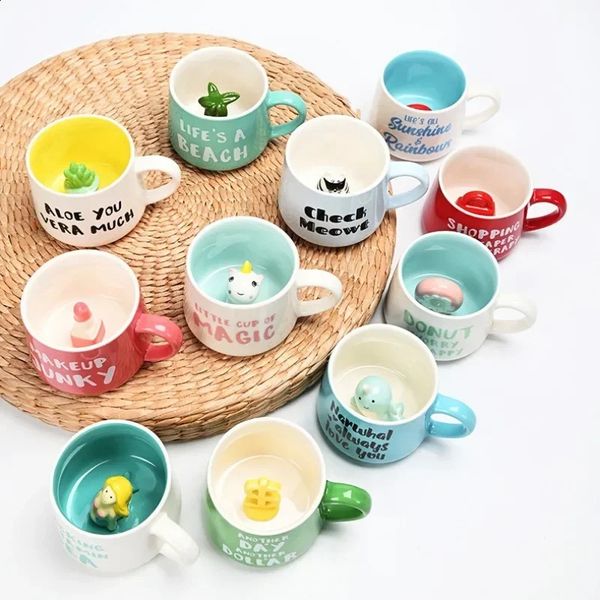 Creative Cute 3D animal shaped ceramic cup milk coffee with handle gift home kitchen beverage multi 240820