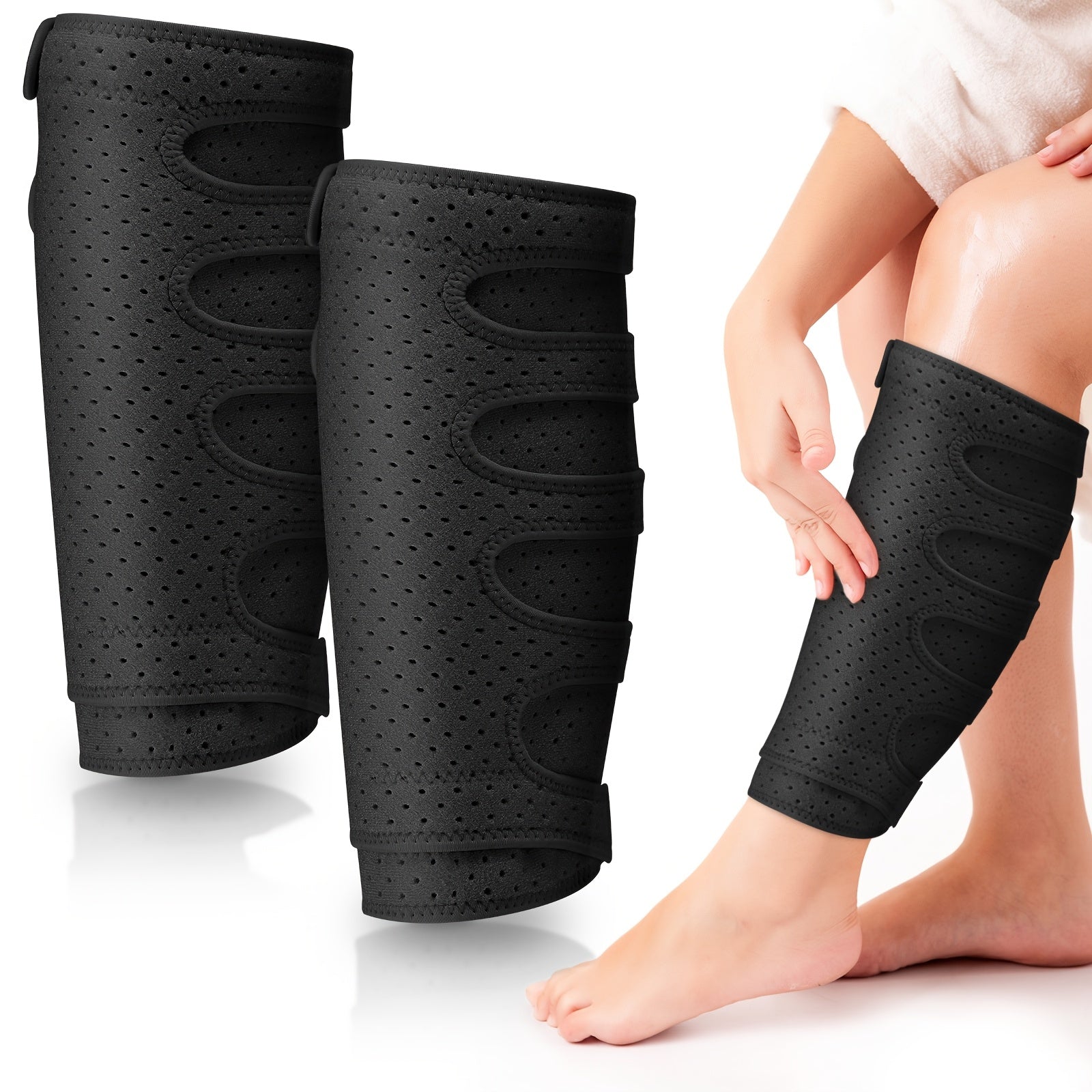 TEMU 2pcs Lymphedema Compression Wraps Calf Adjustable Brace 5 Strap Leg Wraps For Lymphedema Swollen Calf Garment Brace For Edema, Venous