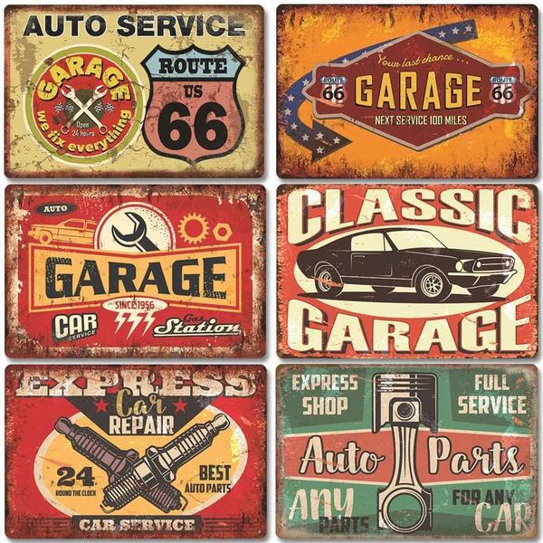 High Quality Dads Garage Metal Tin Signs Poster Vintage Route 66 Car Metal Tinplate Retro Plaque Garage Tire Shop Wall Art Decor 20x30cm T25