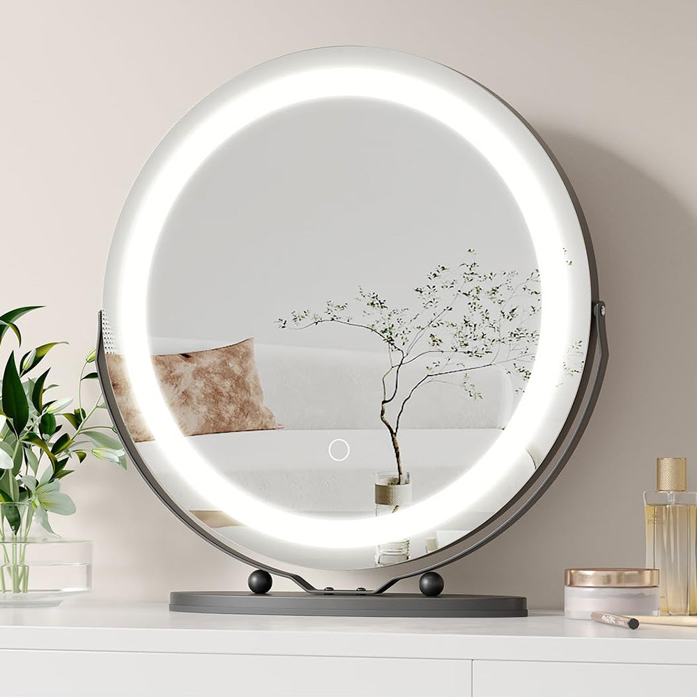 Garvee Vanity Mirror with LED Lights, HD Makeup Mirror, 360°Rotation, Easy Install, Bedroom Tabletop - Black