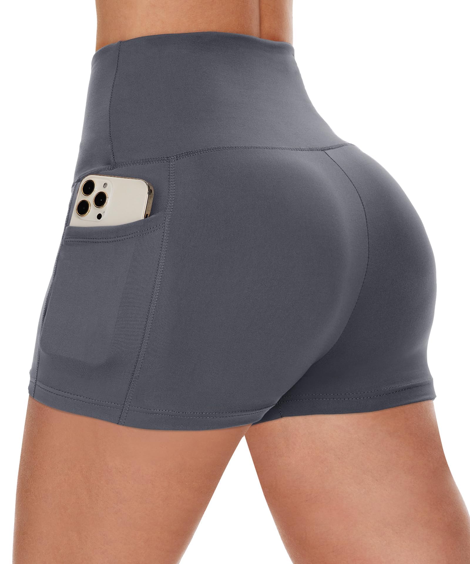 CAMPSNAIL Biker Shorts Women with Pockets - 3"-5"-8" High Waisted Workout Spandex Tummy Control Gym Running Yoga Shorts 3 IN XX-Large Dark Grey