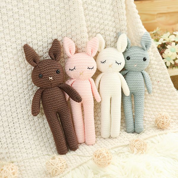 Super Cute Knitted Bunny Doll Stuffed Ins Plushie Rabbit Toy Baby Comfort Doll Crochet Animal Wedding Doll Pink Green Brown White Z250107