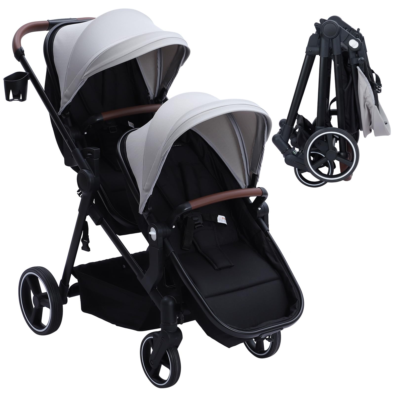Garvee Double Stroller Track Tandem Stroller for Infant and Toddler, Foldable Pushchair Bassinet Pram, Multi-Position Reversible & Adjustable Backrest