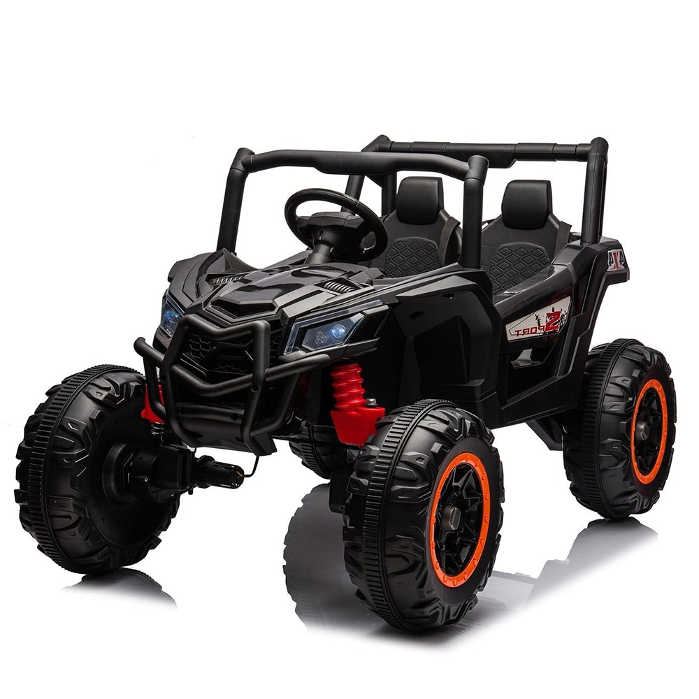 Garvee 24V 2-Seater Ride-On UTV: 4WD, Remote Control, Metal Frame, EVA Wheels, LED Lights, Spring Suspension, for Ages 3+ - Black