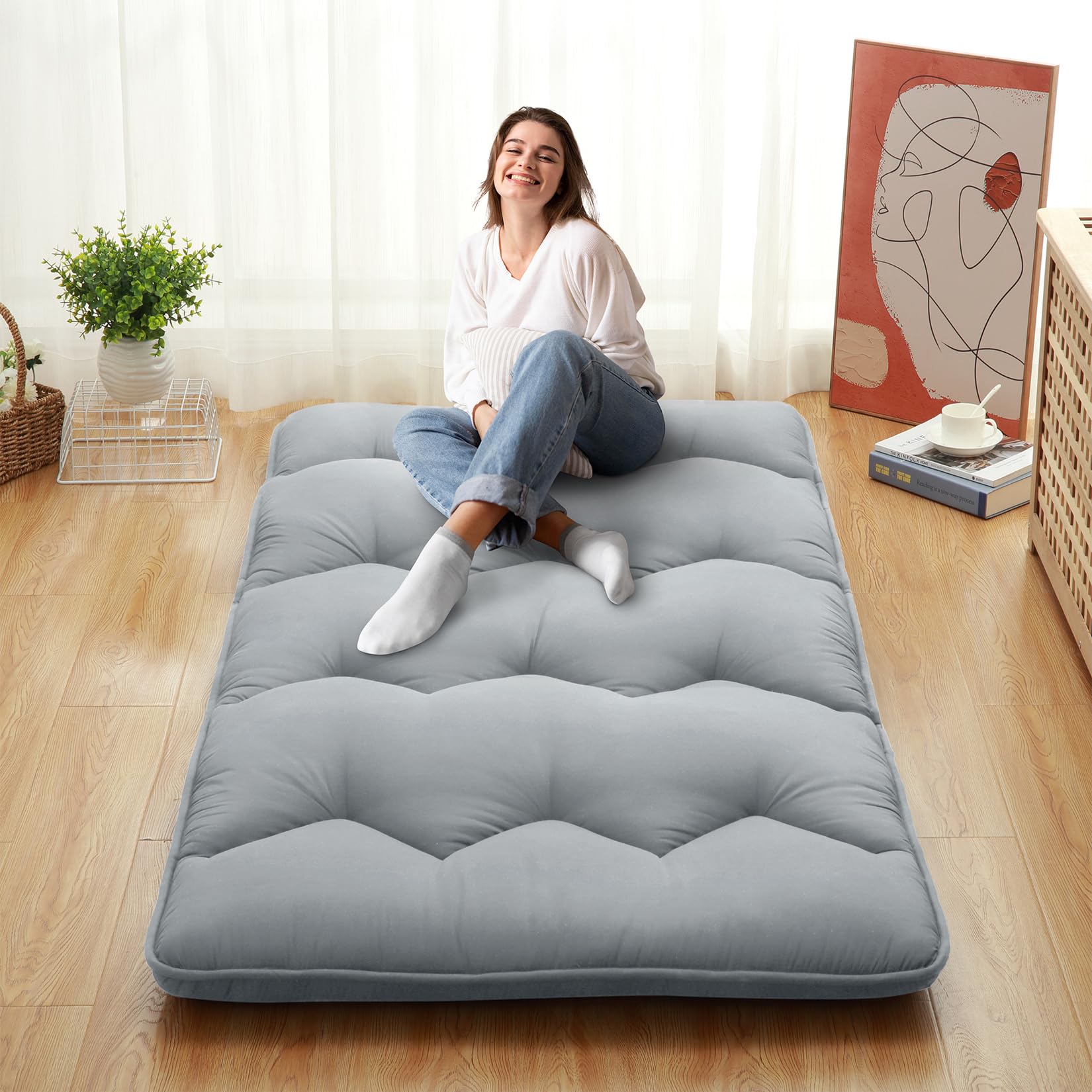 Garvee Foldable Japanese Floor Mattress - Full Size Futon Mattress Roll Up, Tatami Mat, Camping Mattress, and Couch Mattress Pad