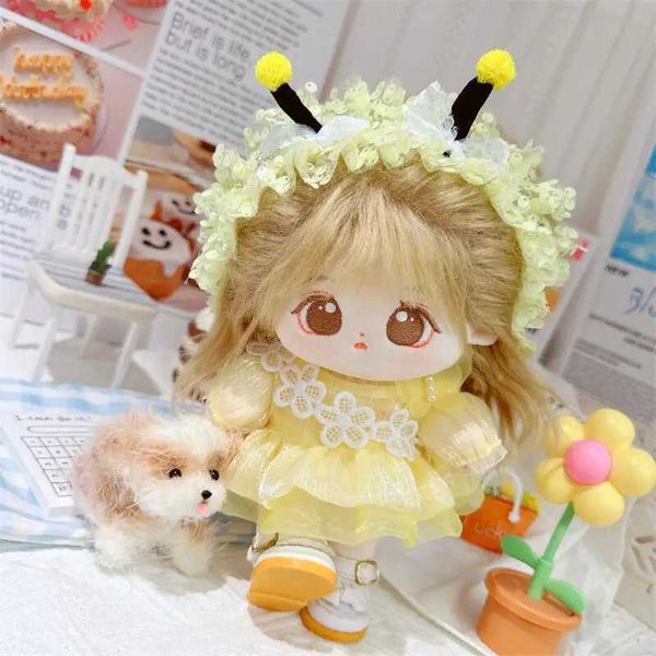 20cm Cute Good Girl Cotton Plush Doll Kawaii Yellow Sequin Dress Suit Idol Dolls Outfit Accessories Anime Soft Kids Toys Gifts Y240731