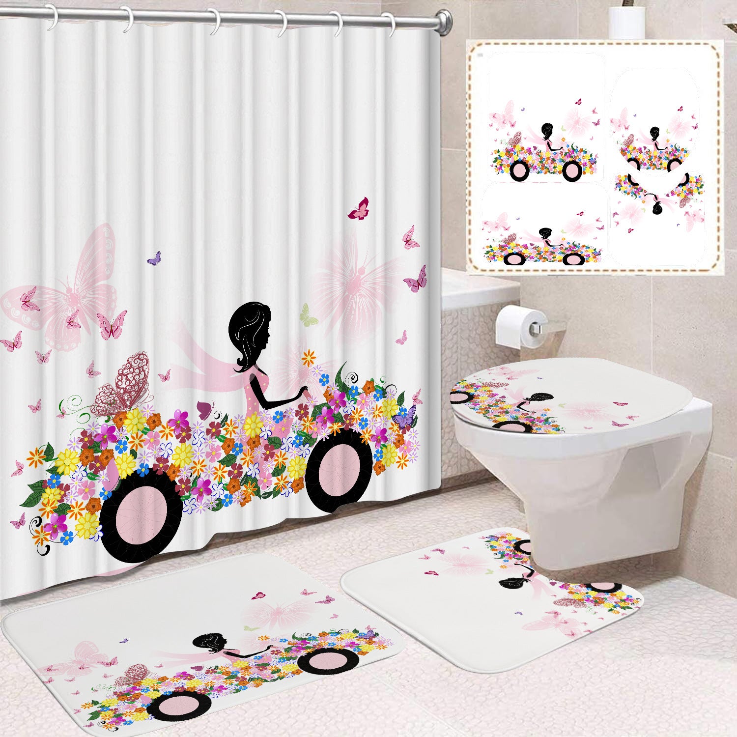 YL-37471 Shower Curtain African Girl Home Bathroom Decoration Curtain Toilet Floor Mat Toilet Non-slip Floor Mat