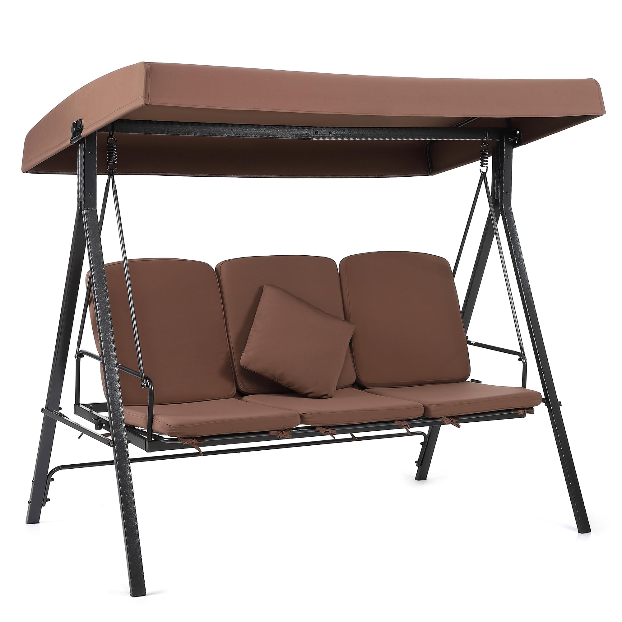 Garvee Patio Swing Chair, 2 in 1 Patio Swing Bed, 3-Seat Outdoor Porch Swing with Weather Resistant Steel Frame, Adjustable Waterproof Canopy, Cushion