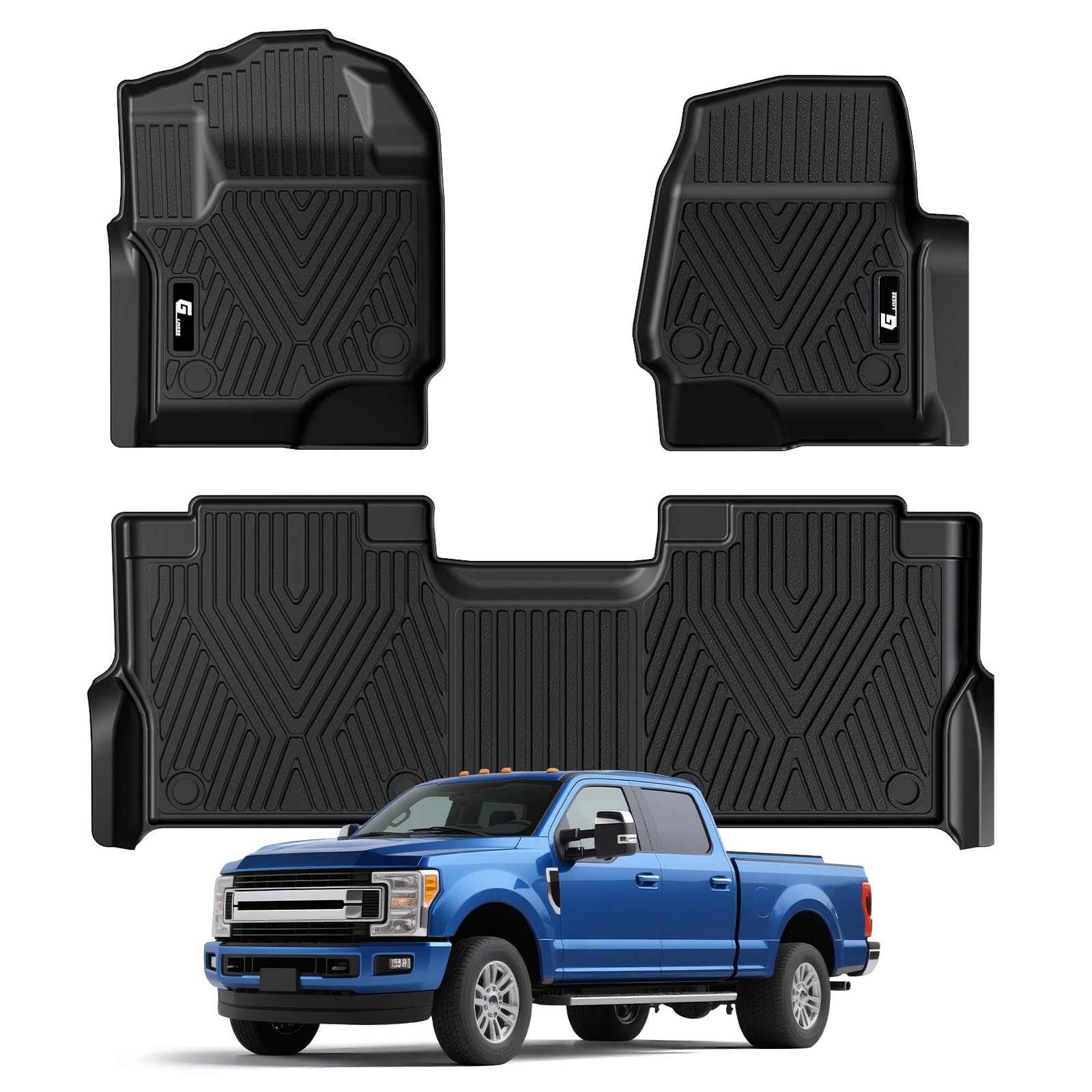 Garvee Floor Mats for 2017-2024 Ford F-250-F-350 SuperCrew Cab, All Weather TPE Truck Liners, Front & Rear Row, Black