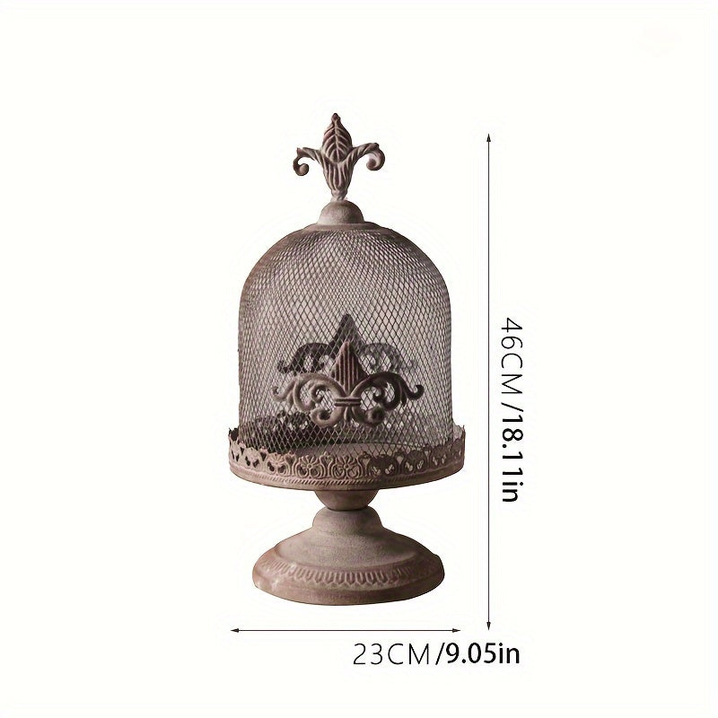 TEMU 1pc Shabby Vintage Mesh Candle Holder, Metal Lantern With Elevated Stand, Bird Cage Decor, Decorative Candle Holder Metal Candlestick For