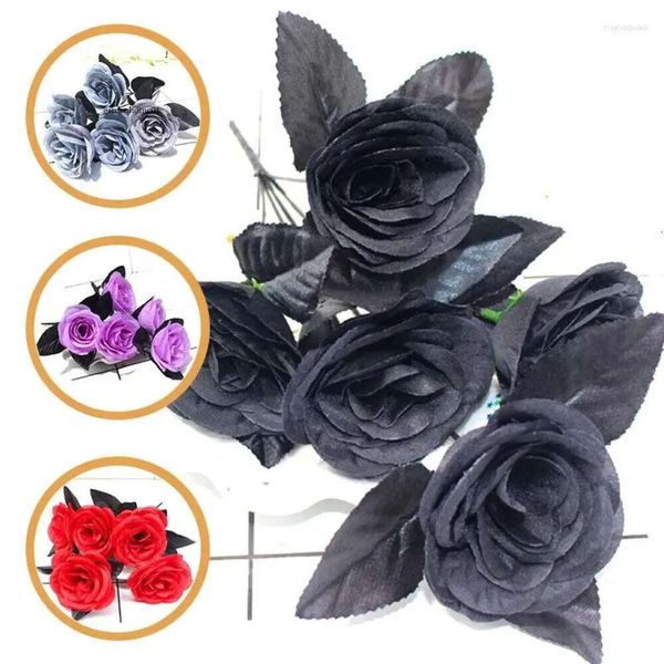 Black Decorative Halloween Policy Flowers 1Pcs Rose Artificial Plants Bouquet For Diy Wedding Party Family Christmas Room Decoration