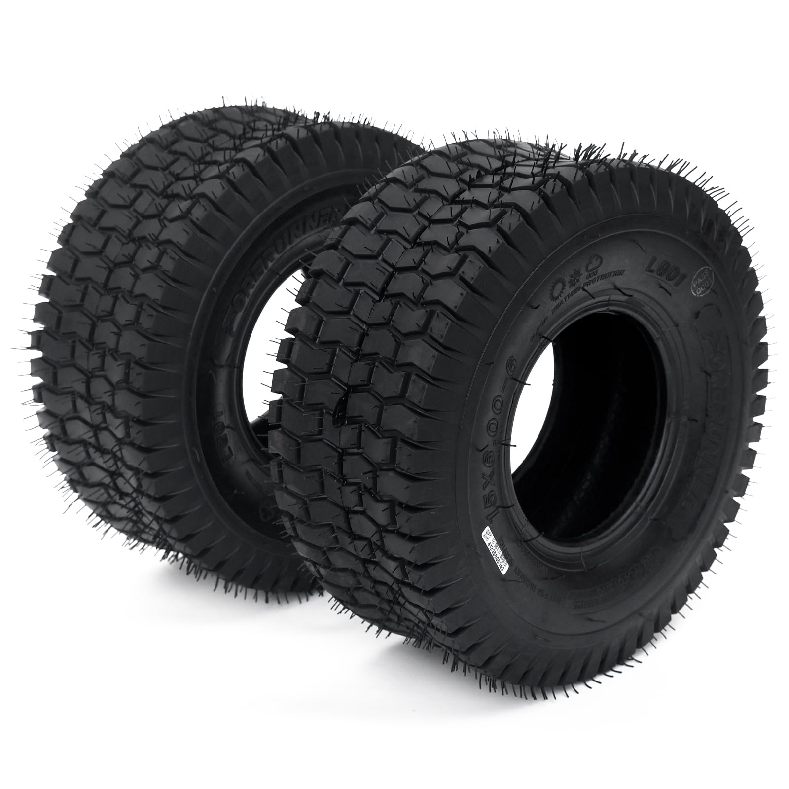 Garvee Lawn Mower Tires Turf Tires 15x6.00-6 4PR for Golf Cart Tires, Garden Tractor Riding Mower Tubeless Set of 2