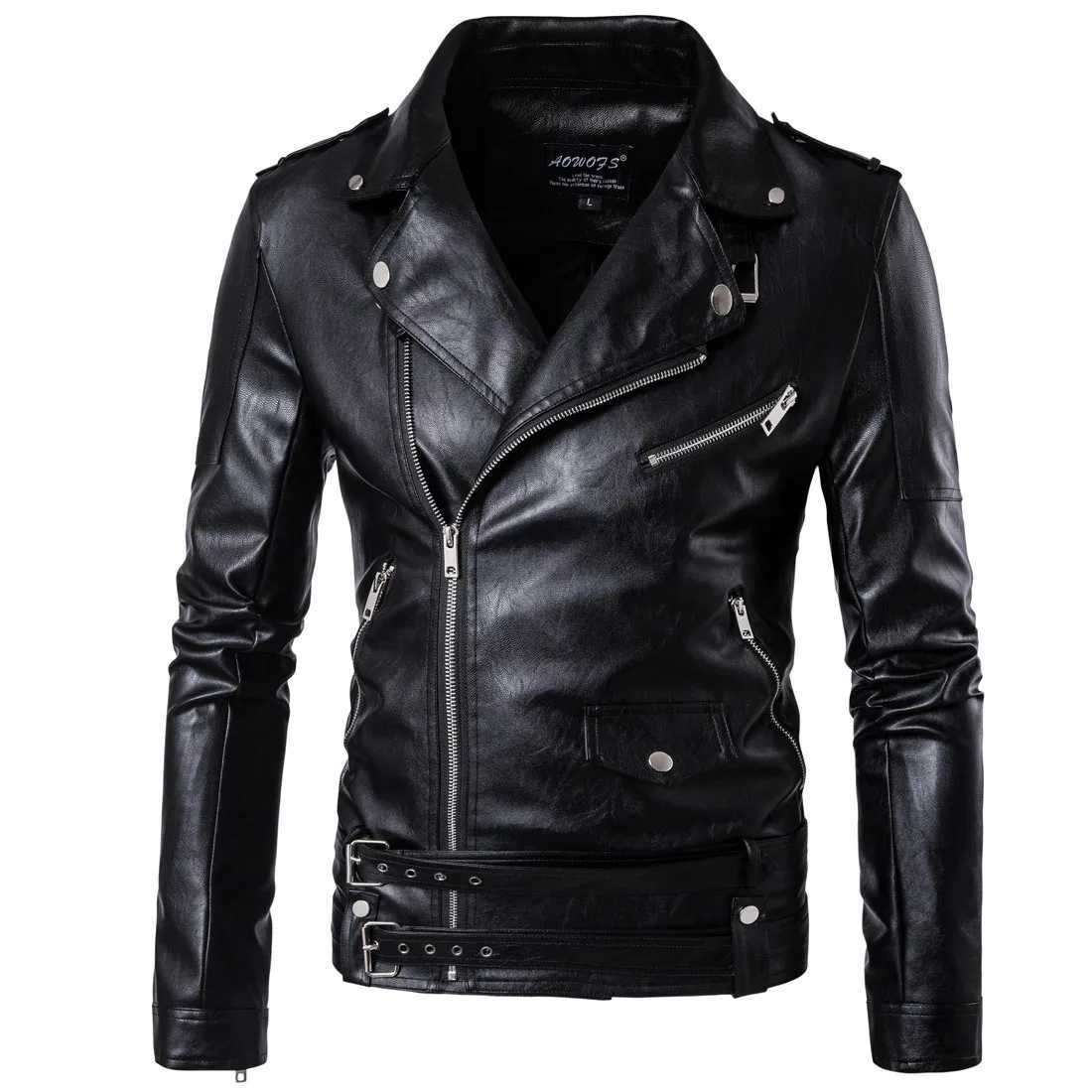 Mens PU leather jacket motorcycle leather fashionable leather jacket ultra-thin suitable for outerwear PU jacket mens windproof motorcycle jacket W2