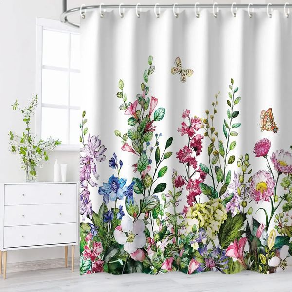 Flower shower curtains leaf green flower used for bathroom plants wildflowers decoration fabric 240828