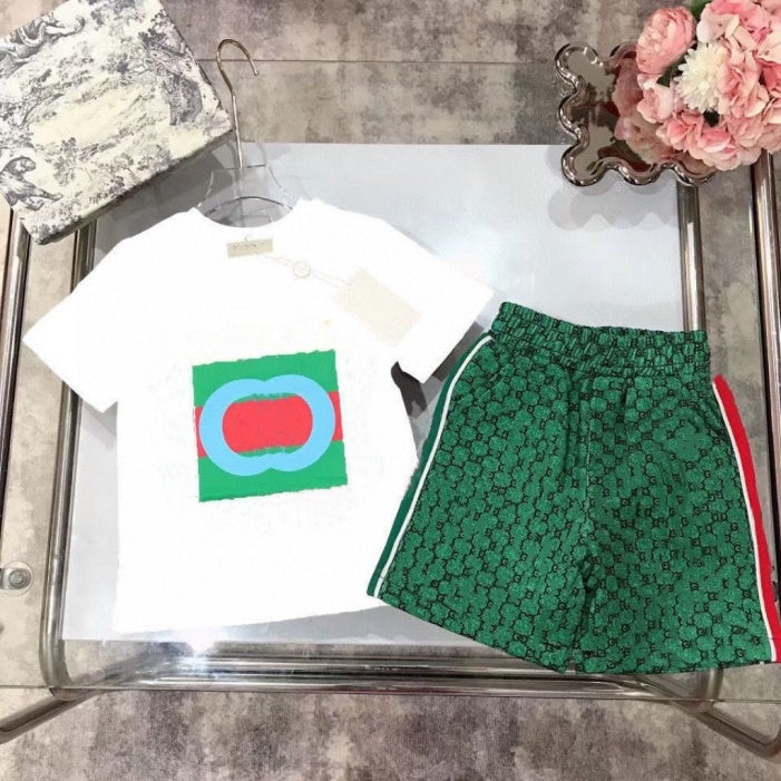 New designer children's clothing collection Classic brand Baby Boys and girls clothing sets Fashion short sleeve pure cotton sets size 90cm-160