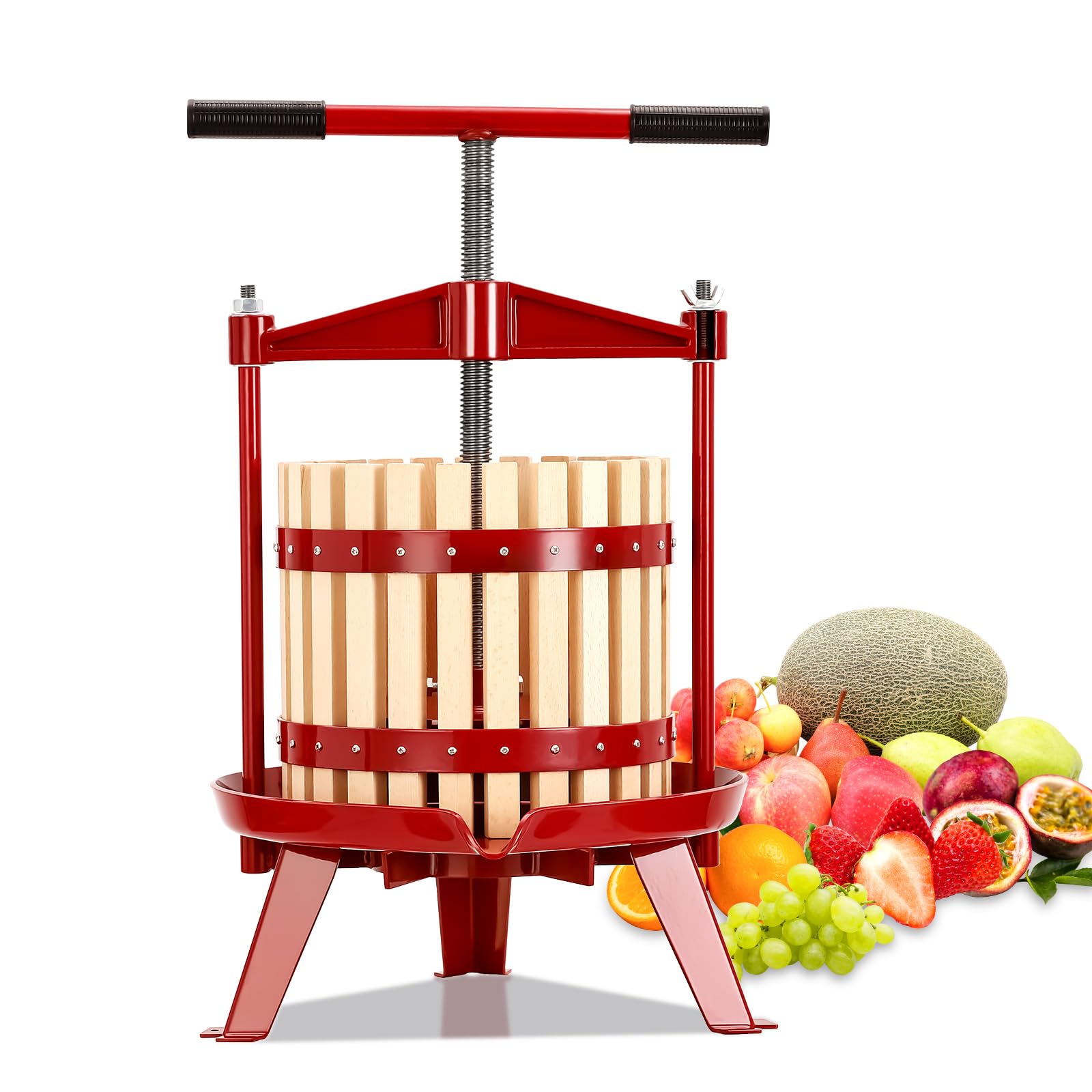 Garvee Fruit Wine Press 3.17 Gal, Wood Steel Fruit and Wine Press with 1 Pack Filter Bag, Traditional Juicer Manual T-Handle Fruit Press, Triangular S