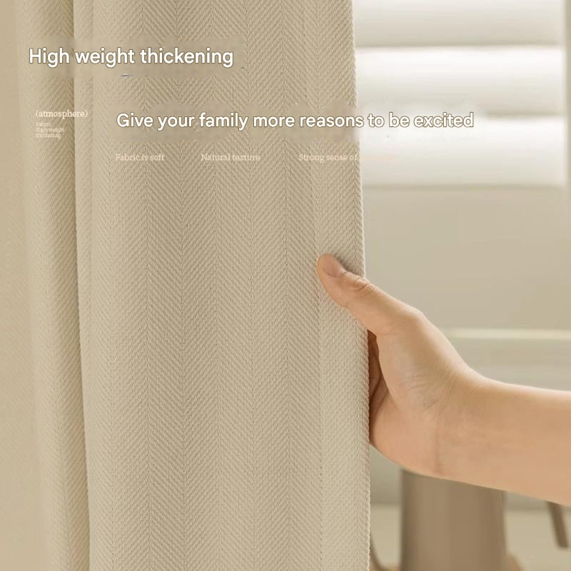 A863 Herringbone pattern chenille thickened blackout curtains matcha green bedroom new style net red ins style simple living room bay window Curtain