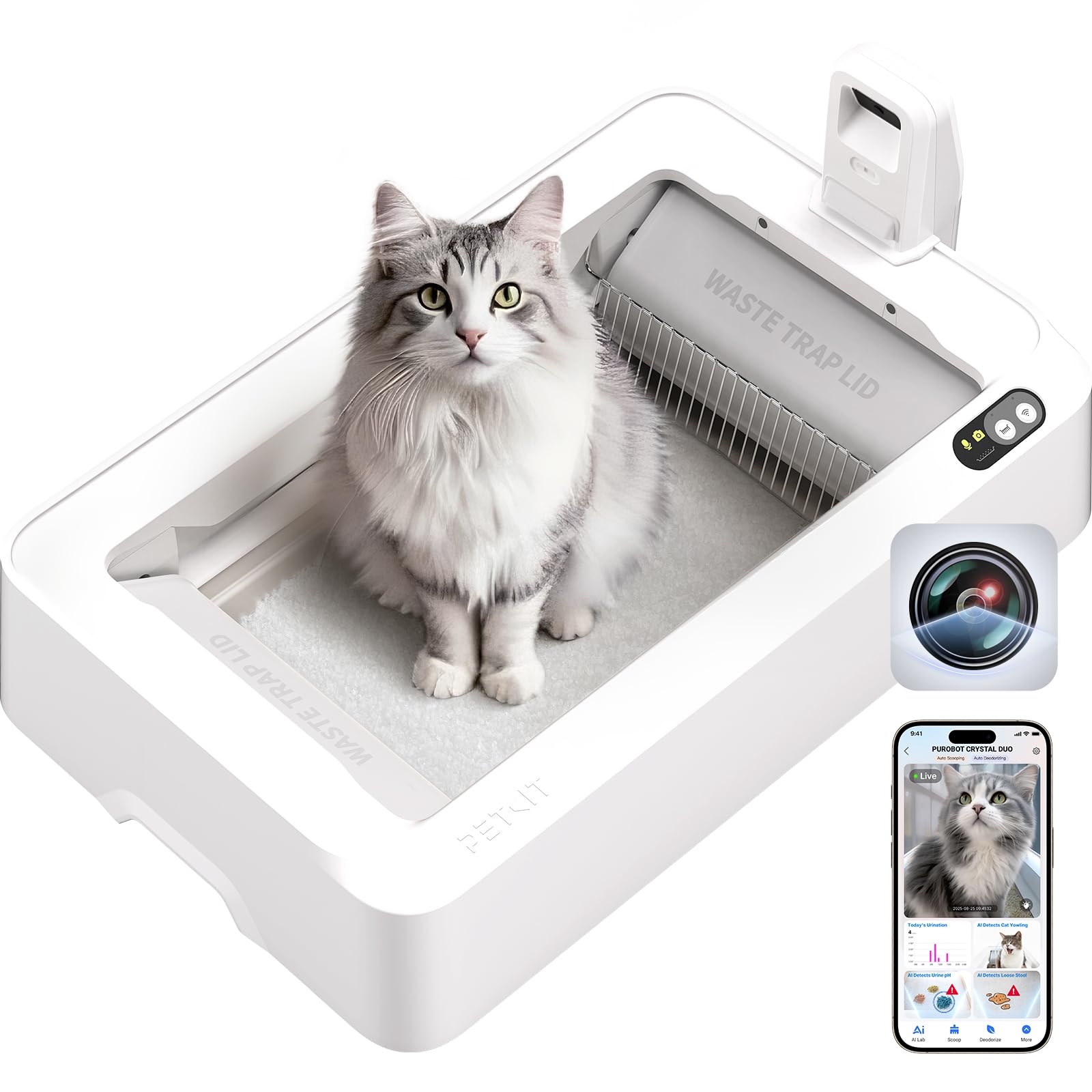 PETKIT Open-Top & AI Camera Self Cleaning Cat Litter Box, Urinary Health Monitor Automatic Cat Litter Box, Smart Robot with 2-Way Raking-5G WiFi-Safet