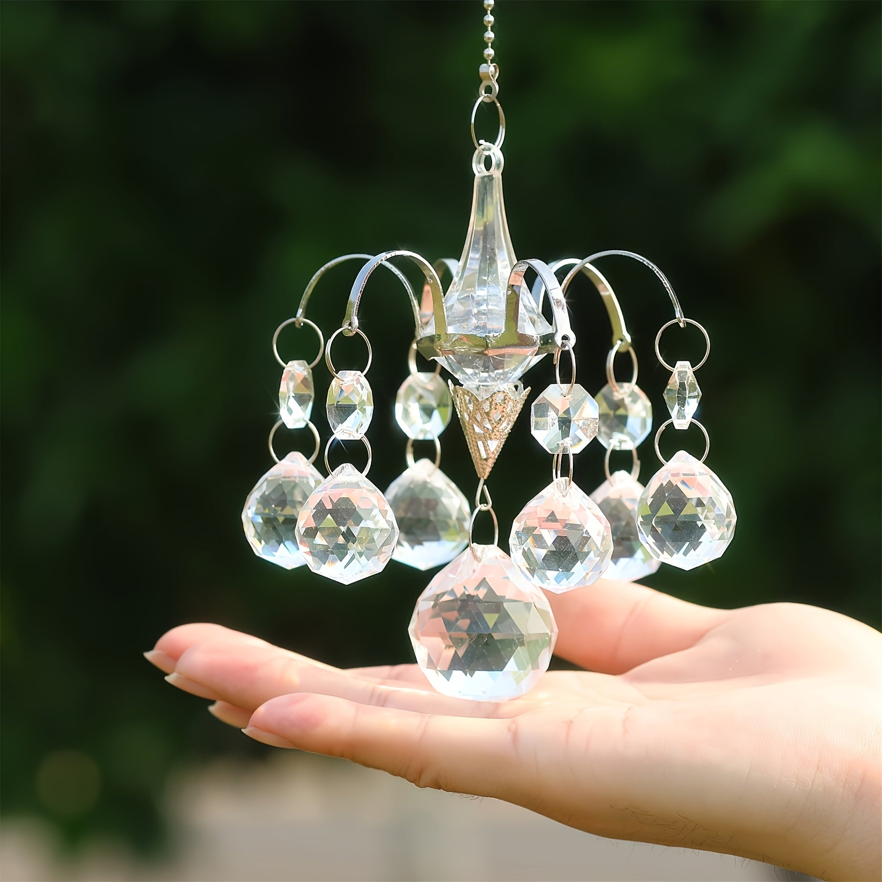 TEMU Classic Hanging Crystal Ball Sun Garden Wall Decor - Glass Material, No Feathers, No Electricity Needed, Versatile For Any Occasion
