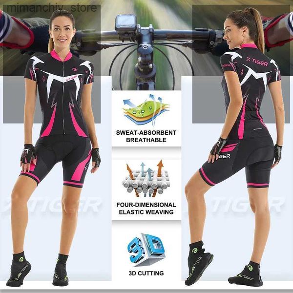 Cycling Jersey Sets X-Tiger womens bicycle jersey set summer UV resistant Bicyc clothing quick drying mountain Fa Q240612