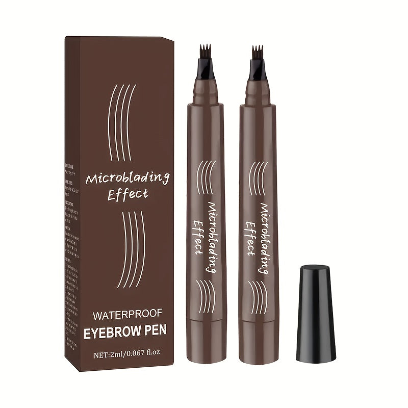 TEMU 2pcs Waterproof Microblading Eyebrow Pen Eyebrow Pencil Magical Upgraded Eye Brow Pencils For Types, Easy-to-use With 4 Fork Tip & Spoolie Brush