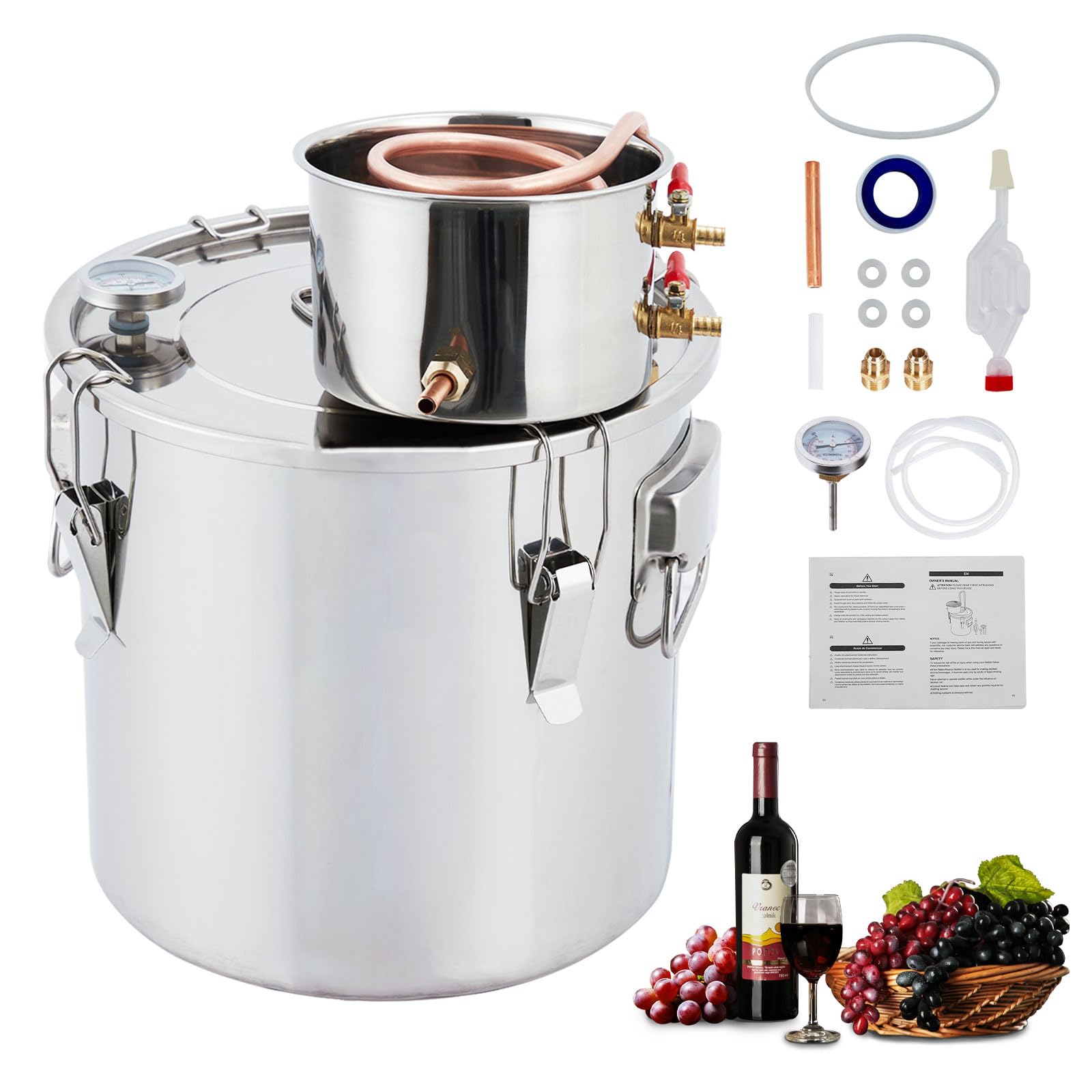 Garvee 3Gal(2 Pots) Alcohol Distiller, Stainless Steel Kit with Copper Tube for Home Brewing Whisky, Wine, Brandy
