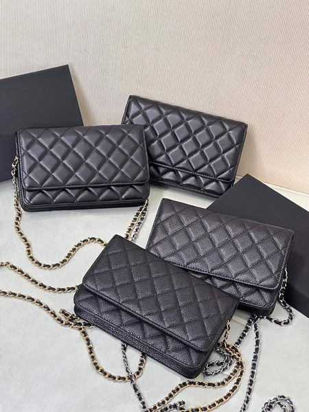 10A upgraded magnetic hasp metal zip handles chip authentication mini caviar sheepskin womens chain wallets with box purses shoulder bag cro