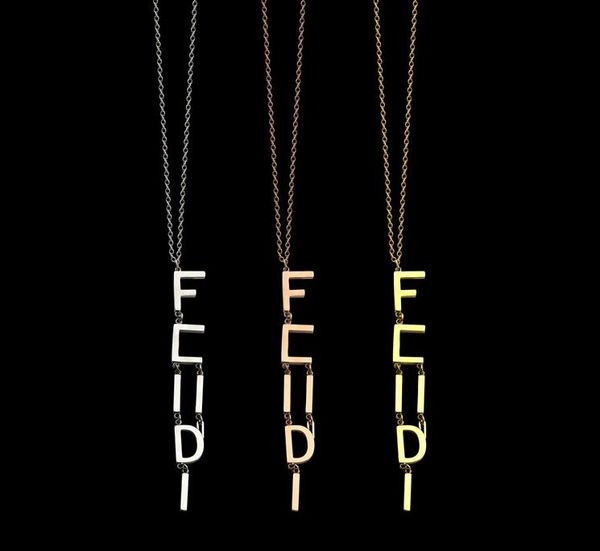 51cm length pendant 10cm long chain F necklace high polished easy chic letter logo engrave choker Stainless Steel Gold silver rose girls Wom