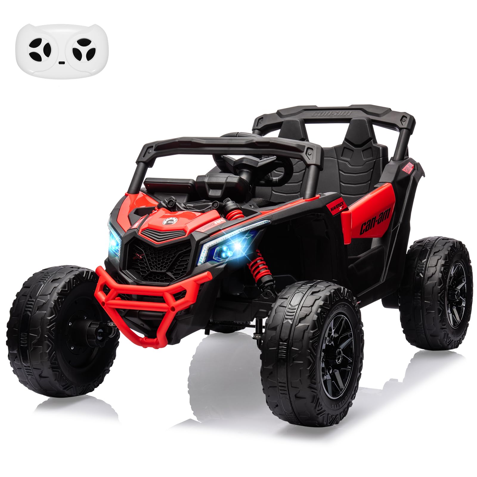 Garvee 12V Can-Am Ride-On UTV: Remote Control, Large Seat, Music, LED Lights, Spring Suspension, for Boys & Girls - Red