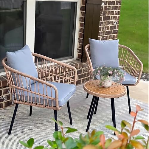 YITAHOME 3 Pieces Outdoor Bistro Set, All-Weather Wicker Patio Furniture Set, Rattan Conversation Set with Table and Chair for Balcony, Backyard, Pool