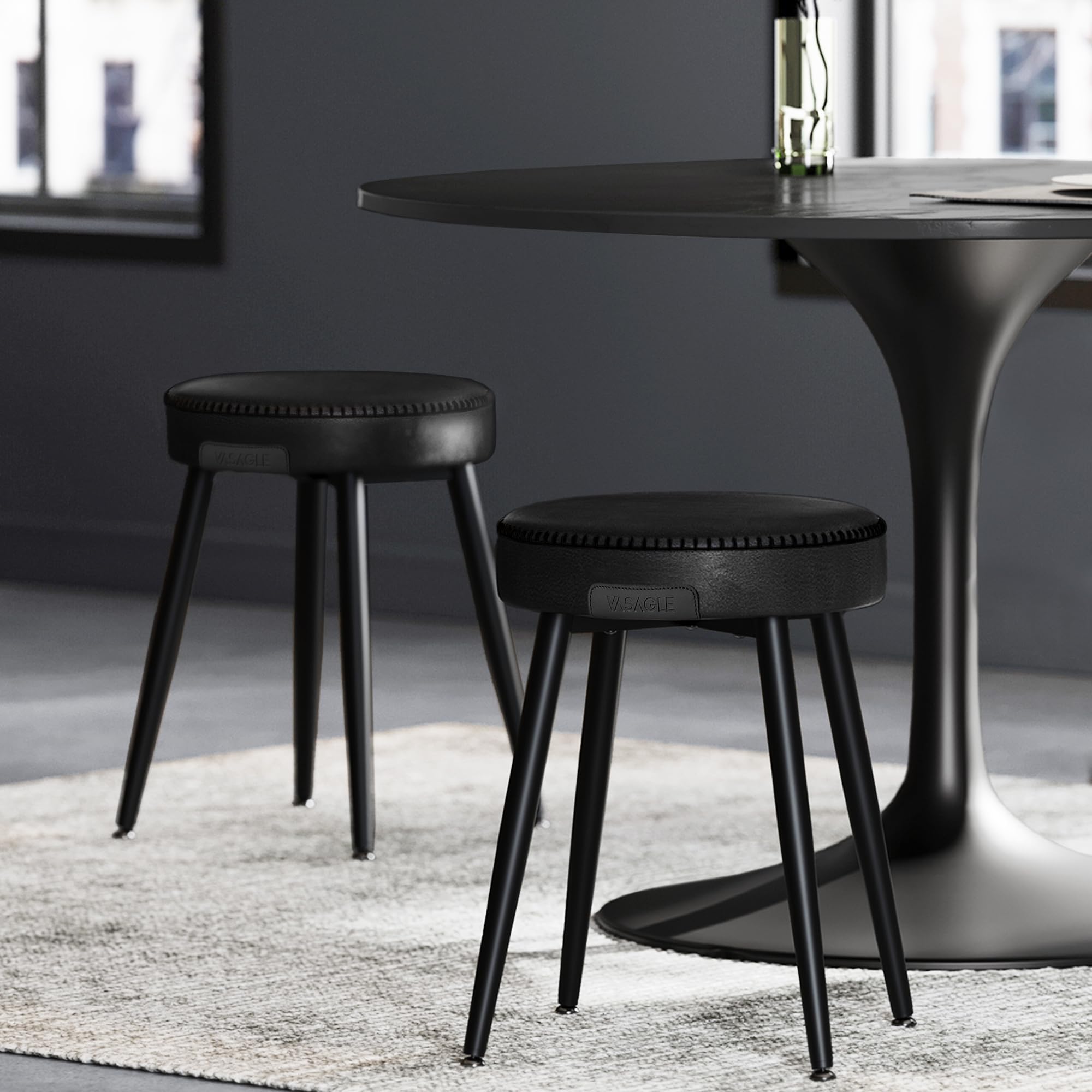 VASAGLE EKHO Collection - Dining Chairs Stools Set of 2, Upholstered Kitchen Chairs, Vanity Stools, Synthetic Leather with Stitching, Mid-Century Mode