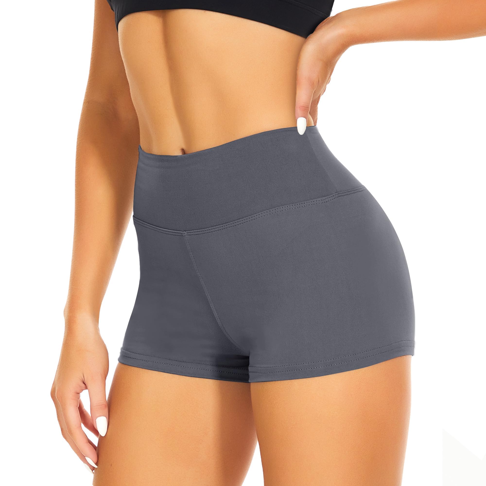 CAMPSNAIL Workout Biker Shorts Women - 3"-5"-8" High Waisted Tummy Control Spandex Booty Volleyball Shorts for Yoga Dance 3 IN Small-Medium 5#dark Gre