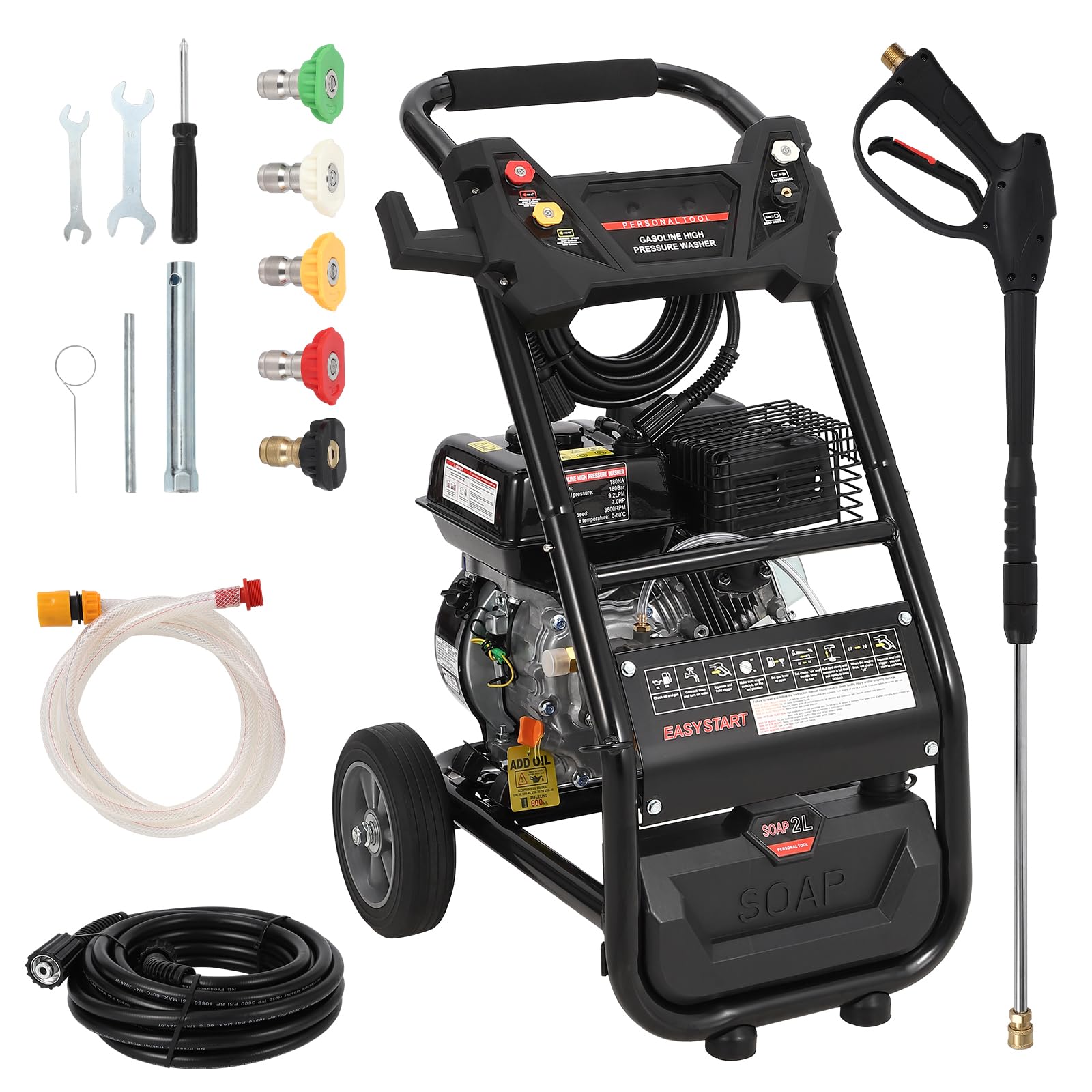 Garvee 3600 Psi Gas Pressure Washer, Pressure Washer 2.6 Max Gpm, High Pressure Washer with 4 Quick Connect Nozzles, for Cars-Fences-Driveways-Homes-P