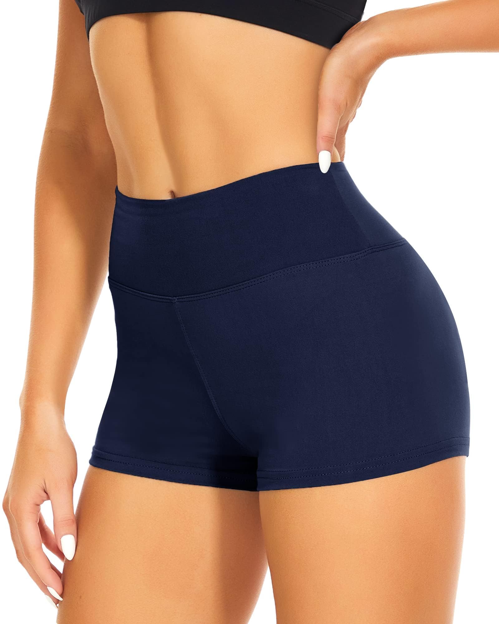 CAMPSNAIL Workout Biker Shorts Women - 3"-5"-8" High Waisted Tummy Control Spandex Booty Volleyball Shorts for Yoga Dance 3 IN Large-X-Large 3#navy Bl
