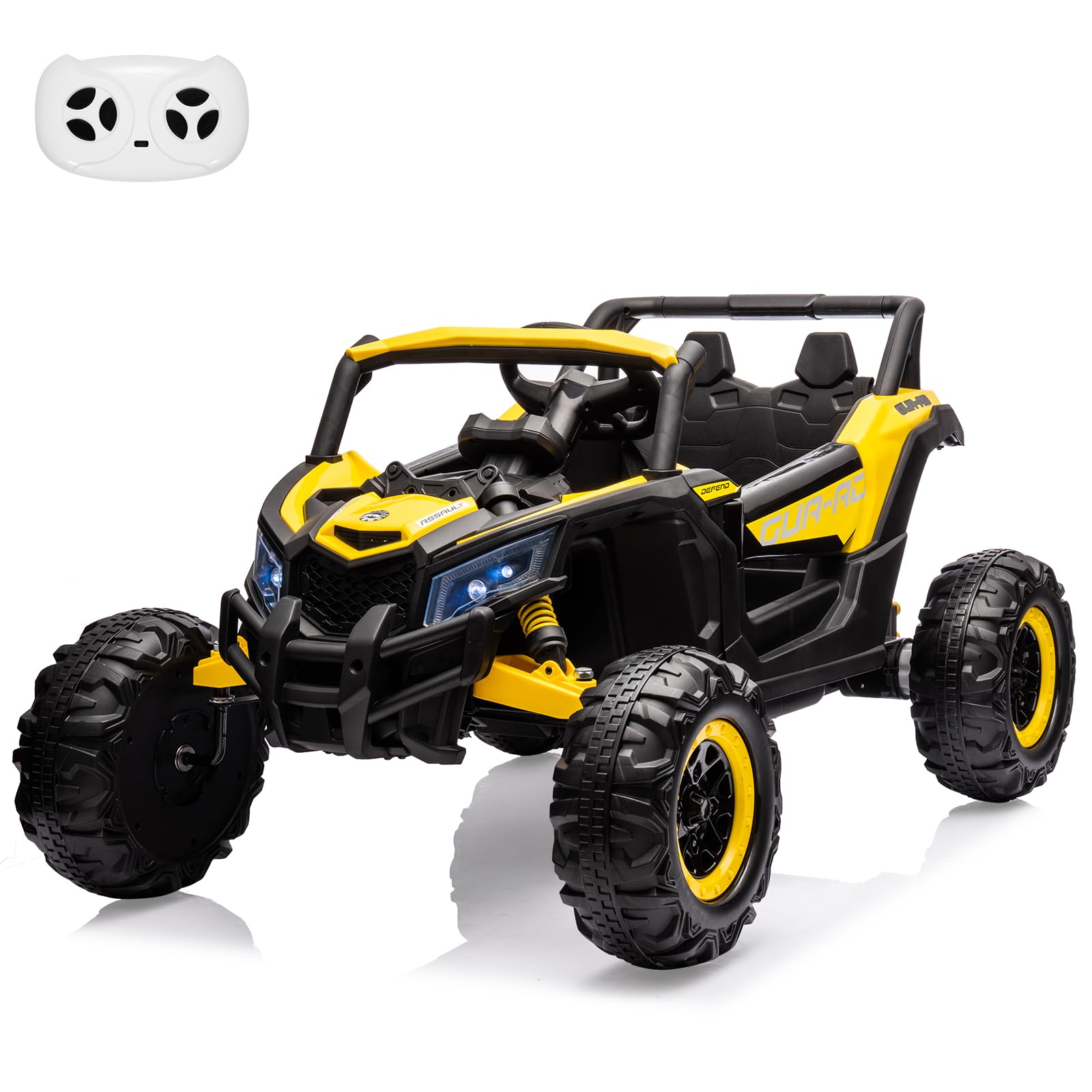 Garvee 24V Ride-On UTV: Remote Control, 200W Motor, Spring Suspension, Music, LED Lights, for Boys & Girls - Yellow