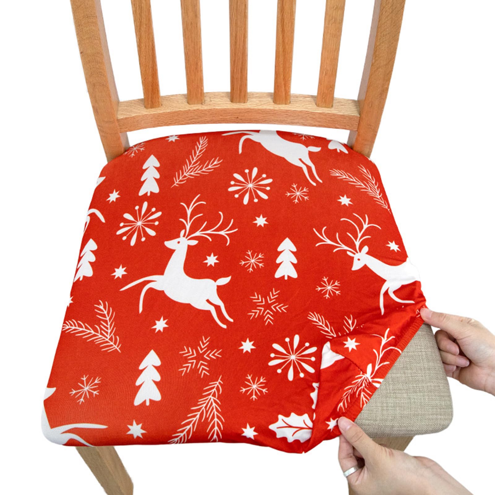 Garvee Christmas Seat Covers Dustproof Removable Chair Seat Cushion Slipcovers Home Decoration for Kitchen Dining Room Office Christmas Deer One Size